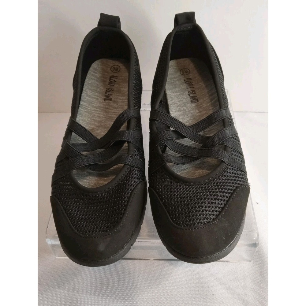 Aloha Island Verve Black Mesh Crisscross Strap Slip On Shoes Women's 9M Flats